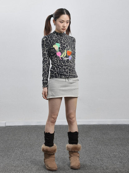 Achihara Summer Leopard Print Silk Blouse