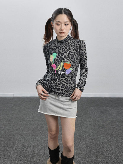 Achihara Summer Leopard Print Silk Blouse