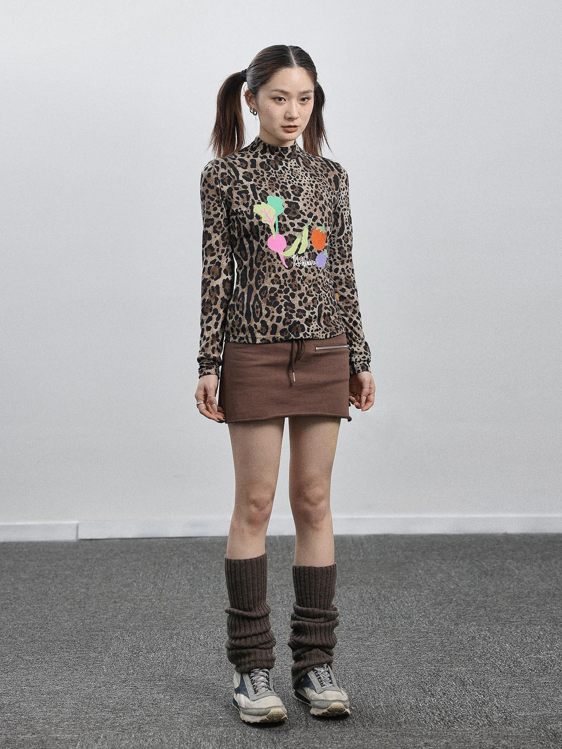 Achihara Summer Leopard Print Silk Blouse