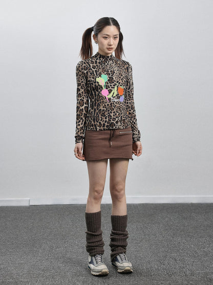 Achihara Summer Leopard Print Silk Blouse