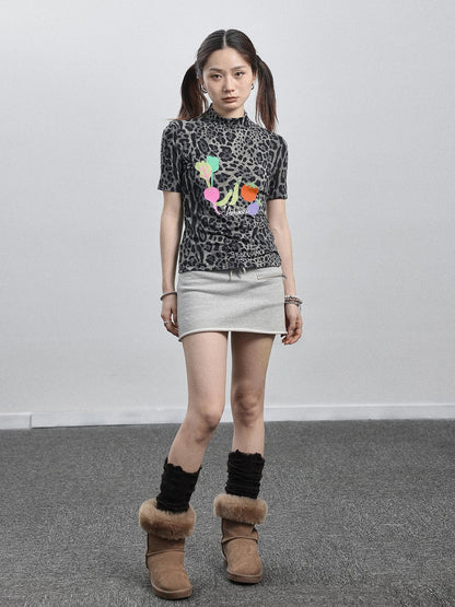 Achihara Summer Leopard Print Silk Blouse