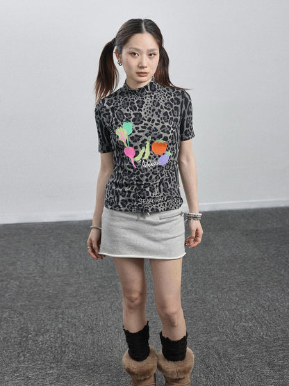 Achihara Summer Leopard Print Silk Blouse