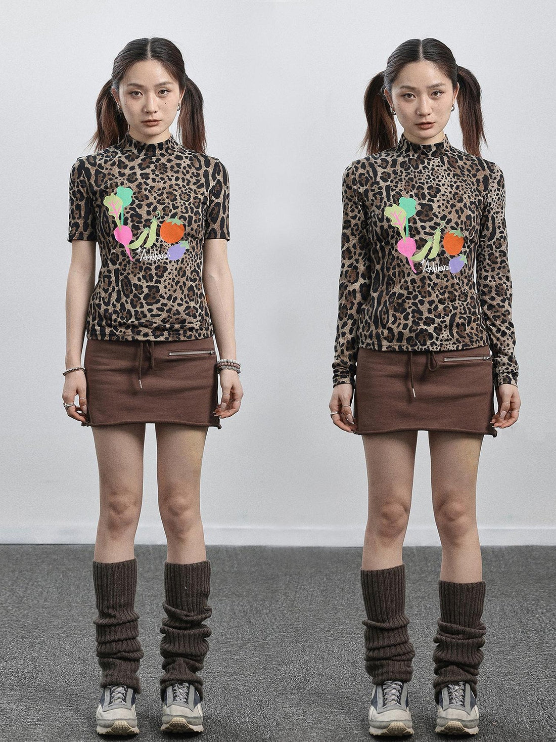 Achihara Summer Leopard Print Silk Blouse