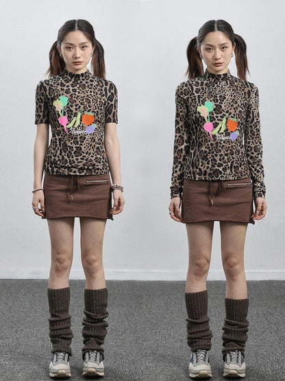 Achihara Summer Leopard Print Silk Blouse