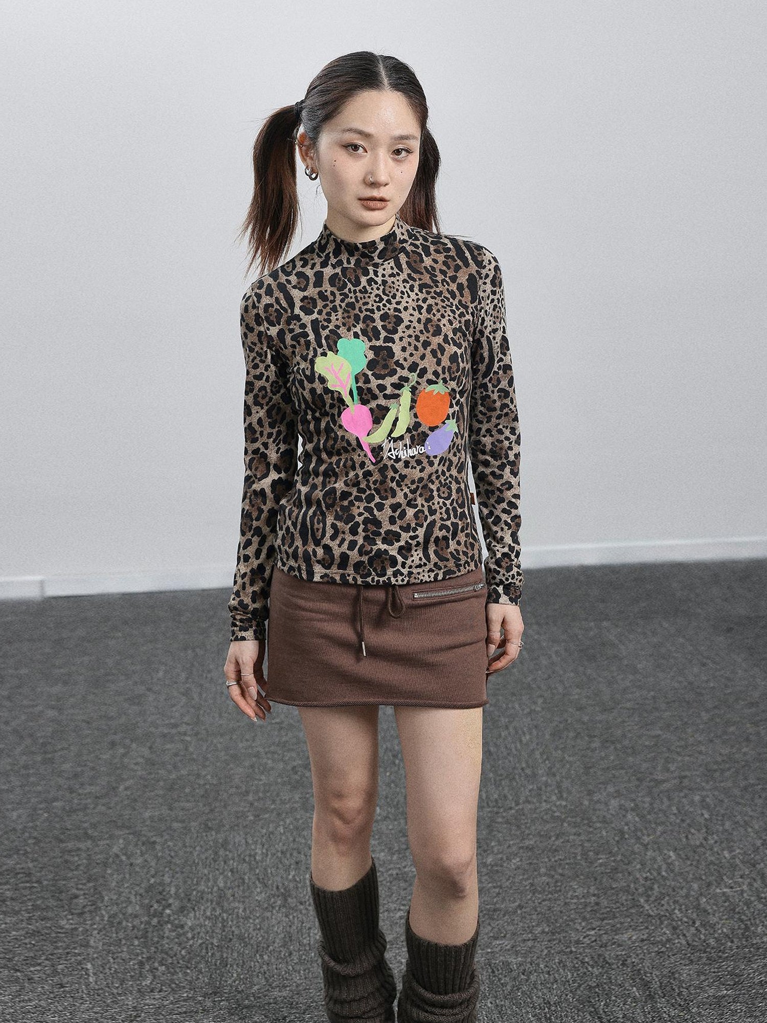 Achihara Summer Leopard Print Silk Blouse