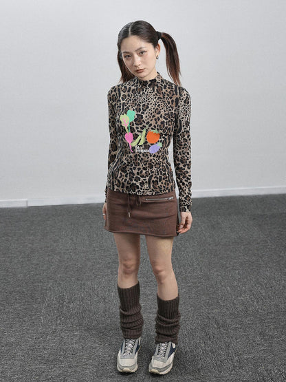 Achihara Summer Leopard Print Silk Blouse