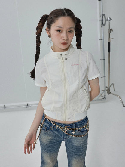Summer Stand Collar Shirt Jacket In Black &amp; White