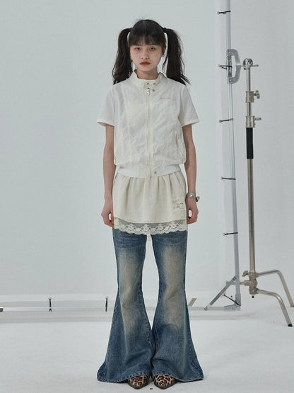 Summer Stand Collar Shirt Jacket In Black &amp; White