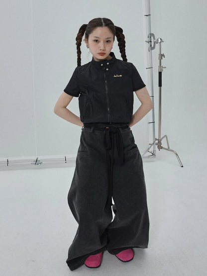 Summer Stand Collar Shirt Jacket In Black &amp; White