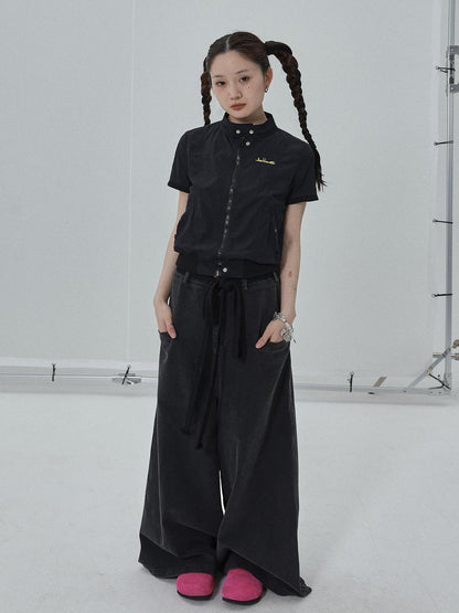 Achihara Summer Stand Collar Shirt Jacket In Black &amp; White