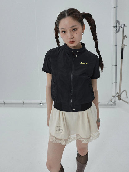 Summer Stand Collar Shirt Jacket In Black &amp; White