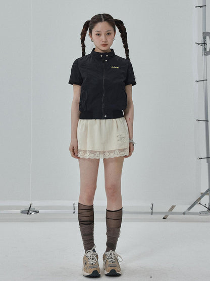 Achihara Summer Stand Collar Shirt Jacket In Black &amp; White
