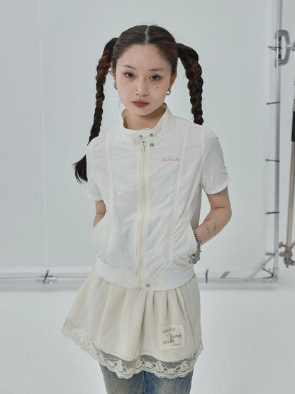 Summer Stand Collar Shirt Jacket In Black &amp; White