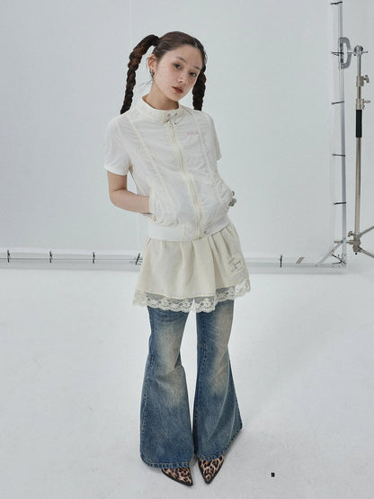 Summer Stand Collar Shirt Jacket In Black &amp; White