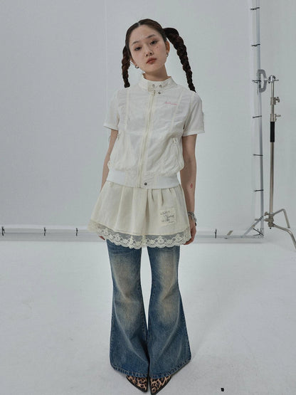 Summer Stand Collar Shirt Jacket In Black &amp; White