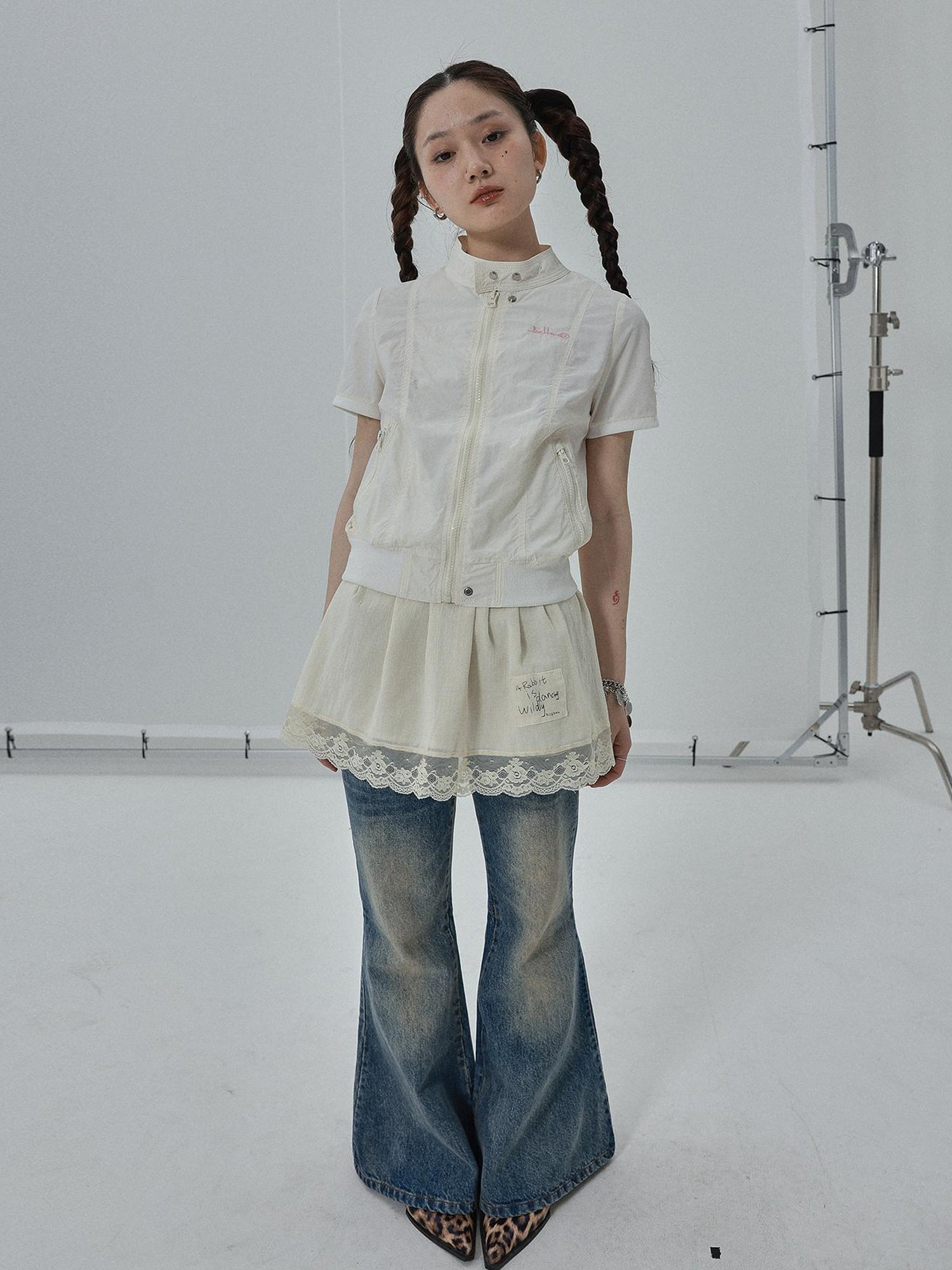 Achihara Summer Stand Collar Shirt Jacket In Black &amp; White