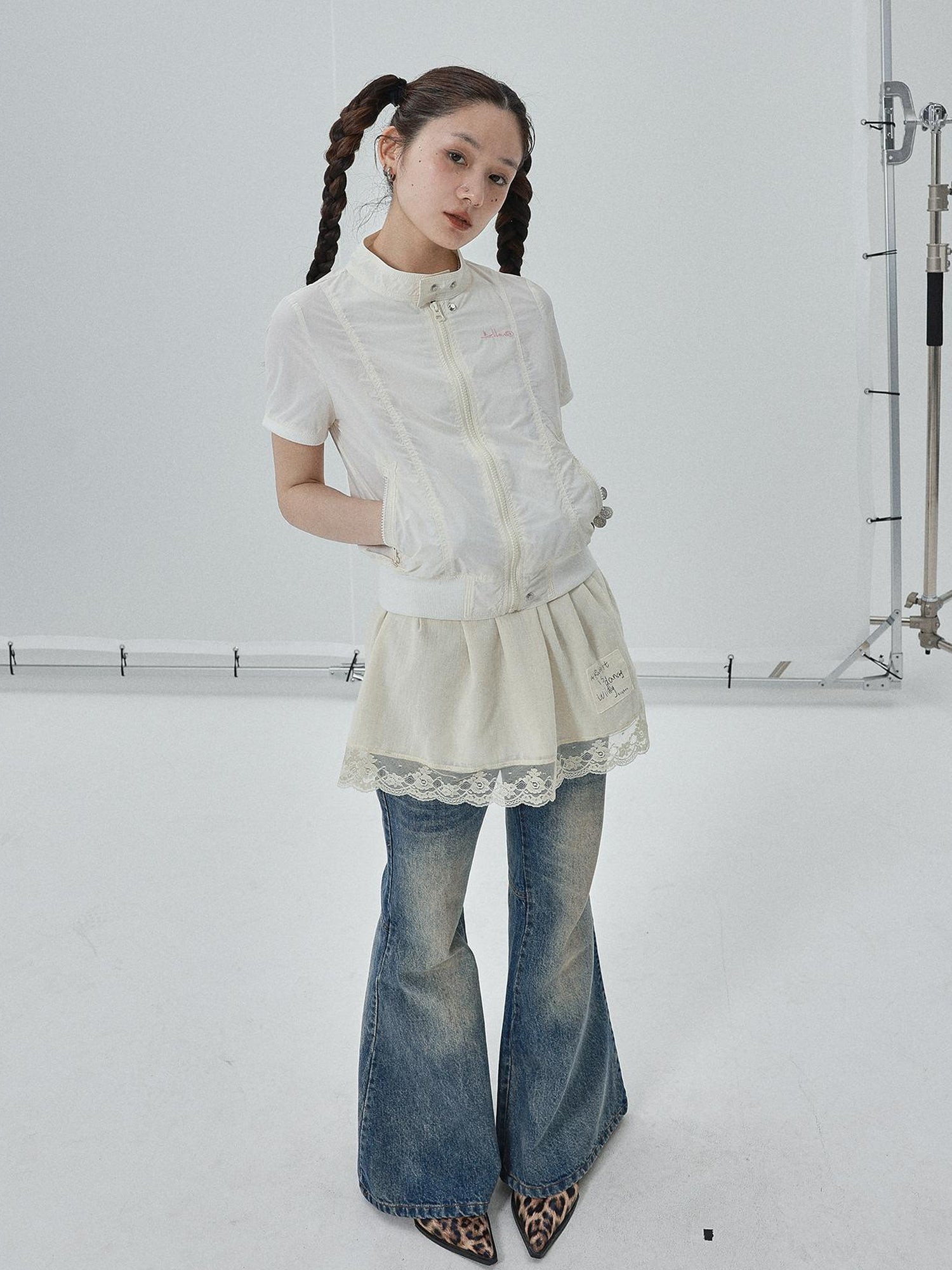 Achihara Summer Stand Collar Shirt Jacket In Black &amp; White