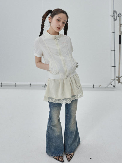 Achihara Summer Stand Collar Shirt Jacket In Black &amp; White