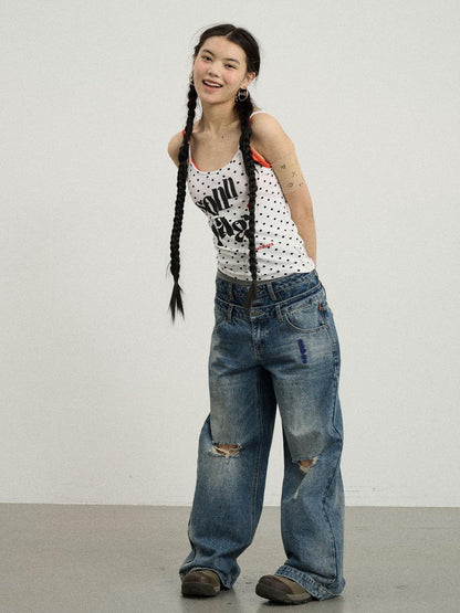 Achihara Sunday Polka Dot Sleeveless Top