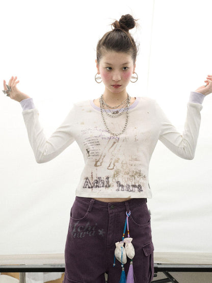 Achihara Swamp Mist Horse Tee V Neck T Shirt Long Sleeve