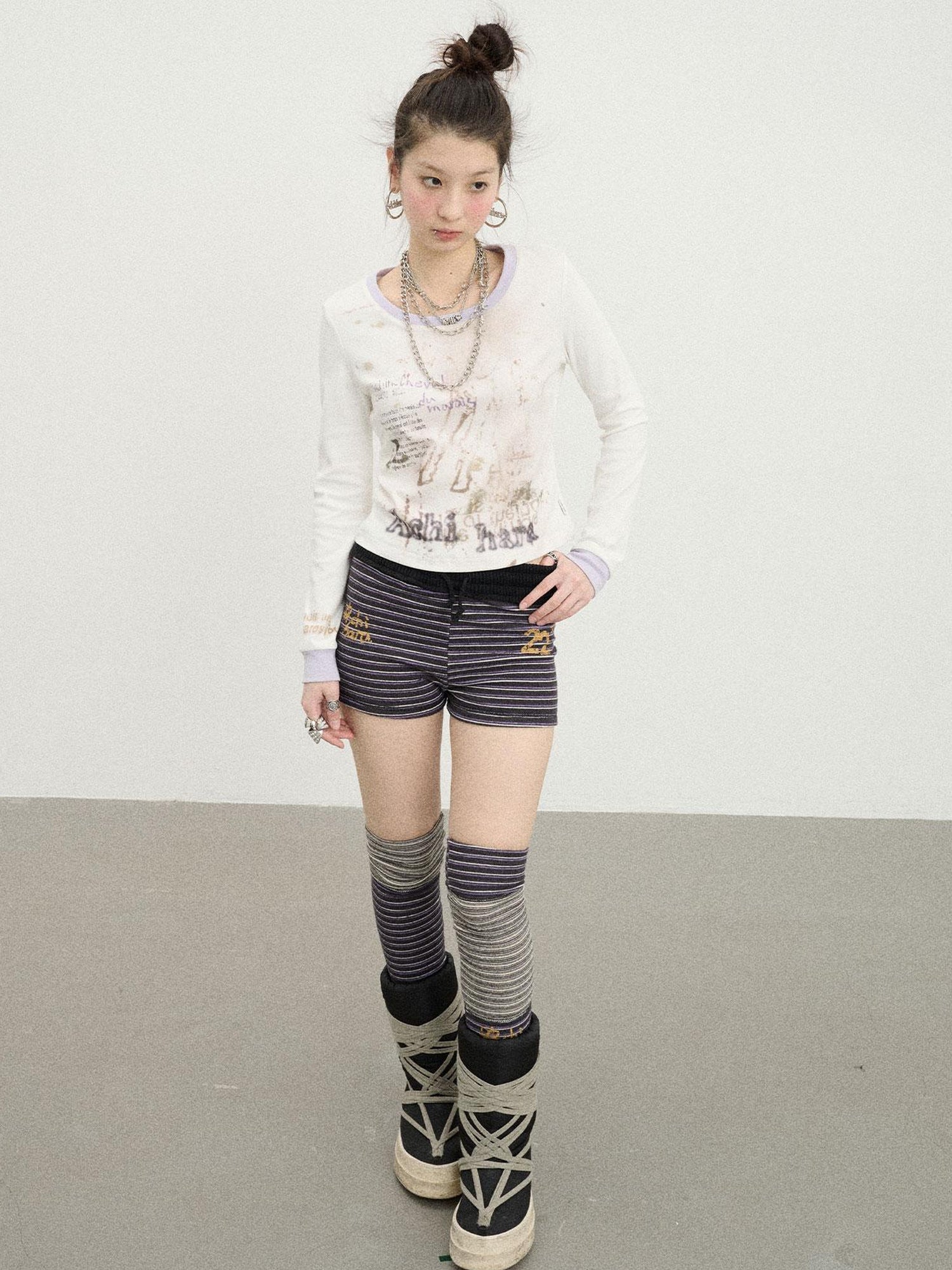 Achihara Swamp Mist Horse Tee V Neck T Shirt Long Sleeve