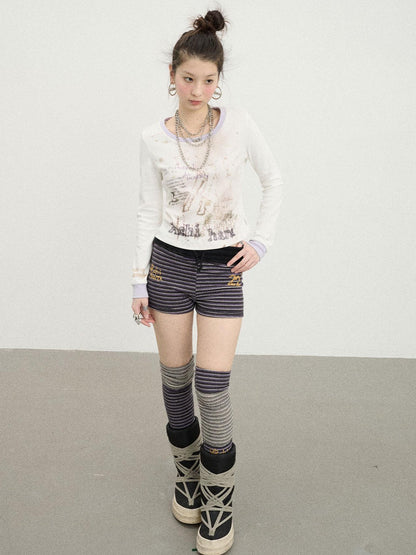 Achihara Swamp Mist Horse Tee V Neck T Shirt Long Sleeve