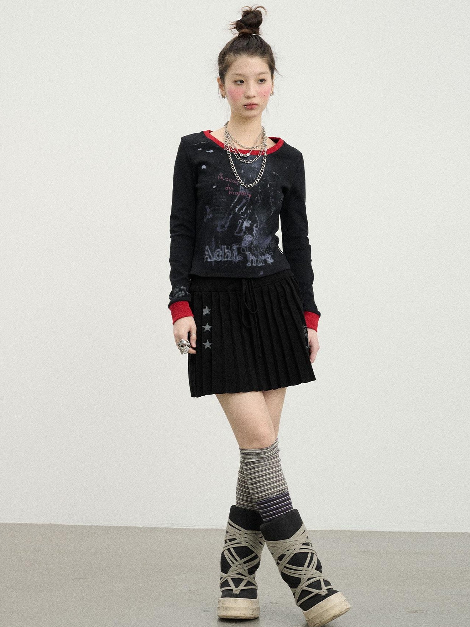 Achihara Swamp Mist Horse Tee V Neck T Shirt Long Sleeve
