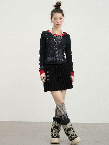 Achihara Swamp Mist Horse Tee V Neck T Shirt Long Sleeve