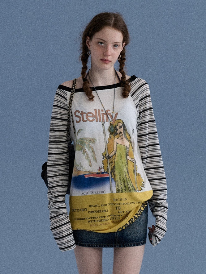 Achihara_Tarot_Print_One_Shoulder_Striped_Splice_Women&