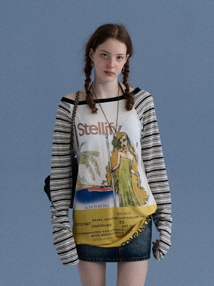 Achihara_Tarot_Print_One_Shoulder_Striped_Splice_Women&