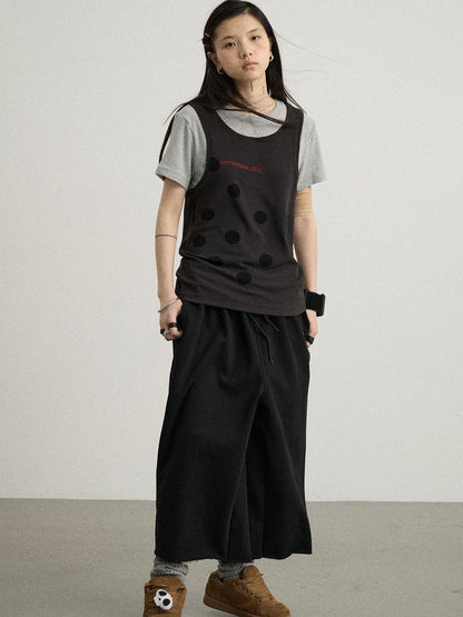 Achihara Tide Dot Mock Layered Knit Tee