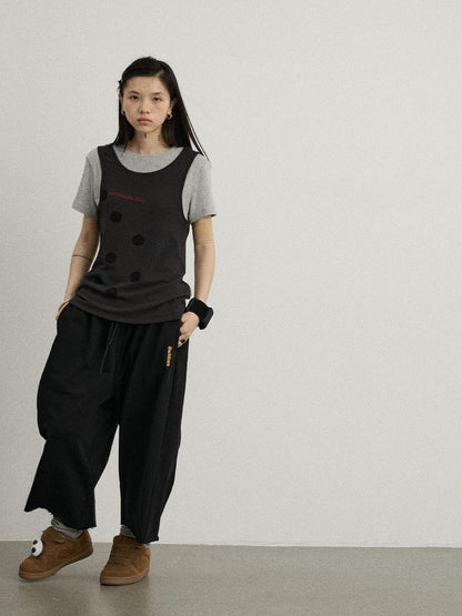 Achihara Tide Dot Mock Layered Knit Tee