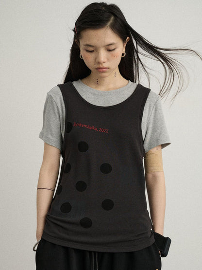 Achihara Tide Dot Mock Layered Knit Tee