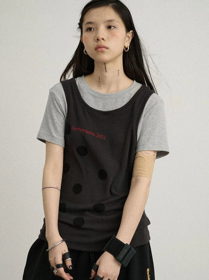 Tide Dot Mock Layered Knit Tee