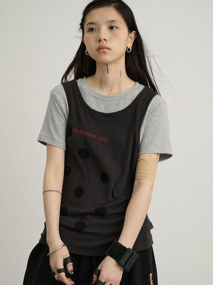 Achihara Tide Dot Mock Layered Knit Tee
