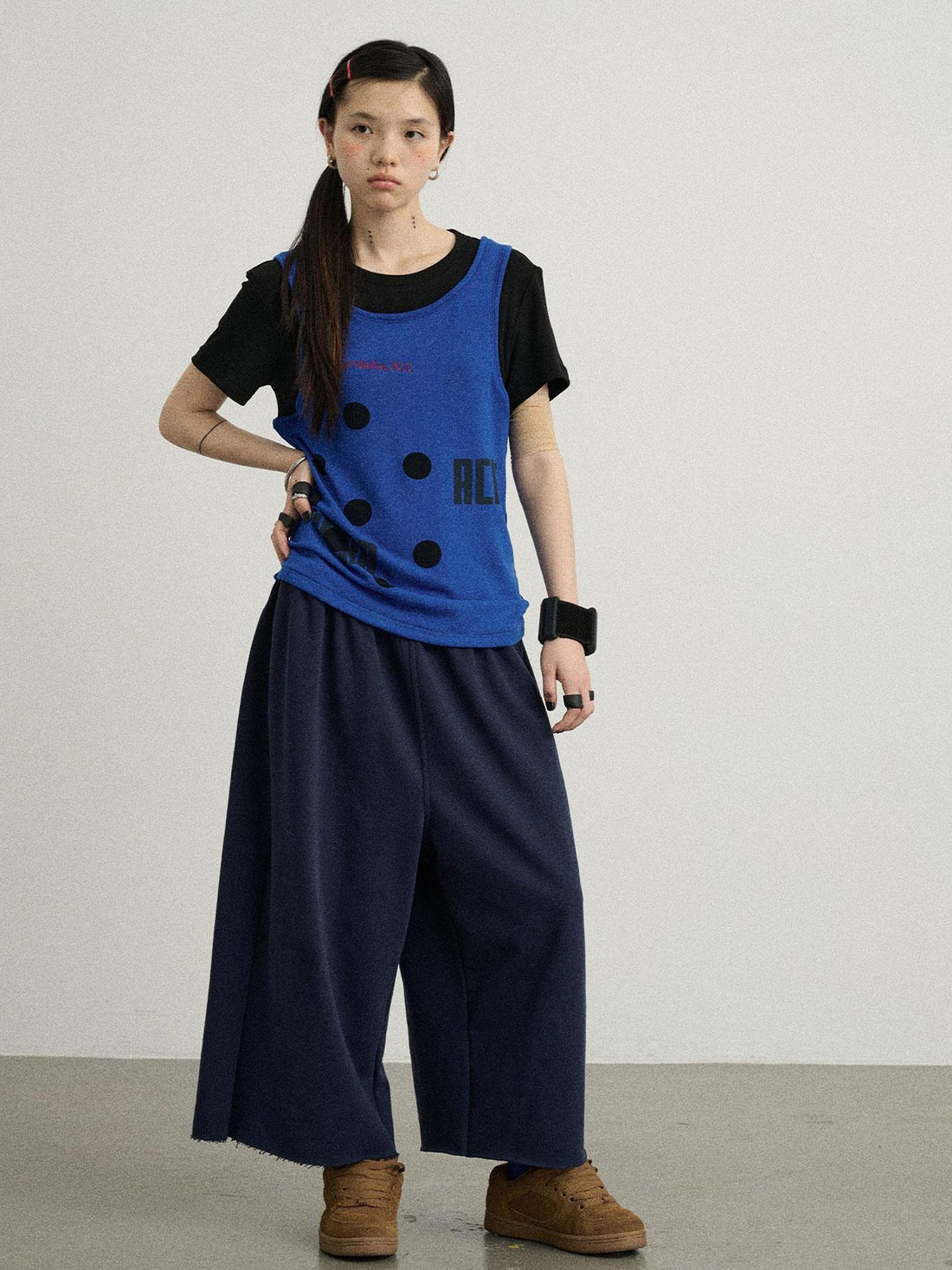 Achihara Tide Dot Mock Layered Knit Tee