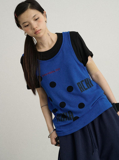 Achihara Tide Dot Mock Layered Knit Tee