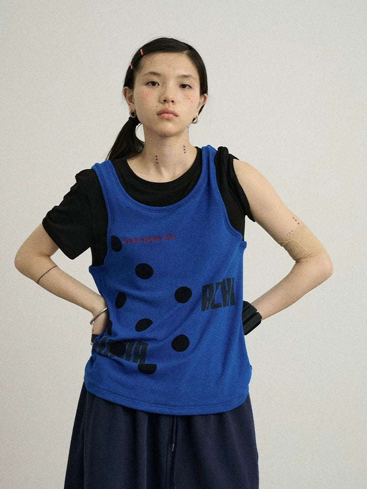 Achihara Tide Dot Mock Layered Knit Tee-5