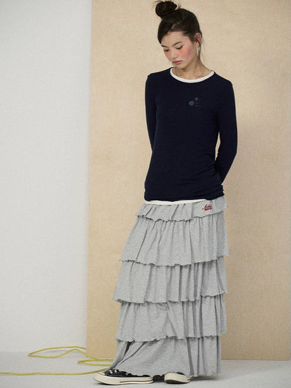 Achihara Tiered Pleated Mid Rise Relaxed Fit Women Work Casual Poly Cotton Maxi Skirt-5