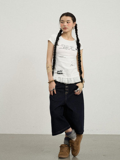 Achihara Time Bandage Floral Trim Tee