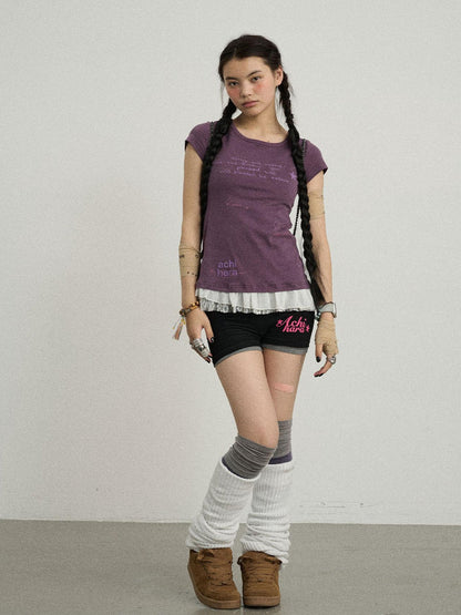 Achihara Time Bandage Floral Trim Tee