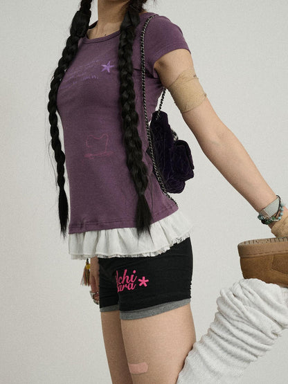 Achihara Time Bandage Floral Trim Tee