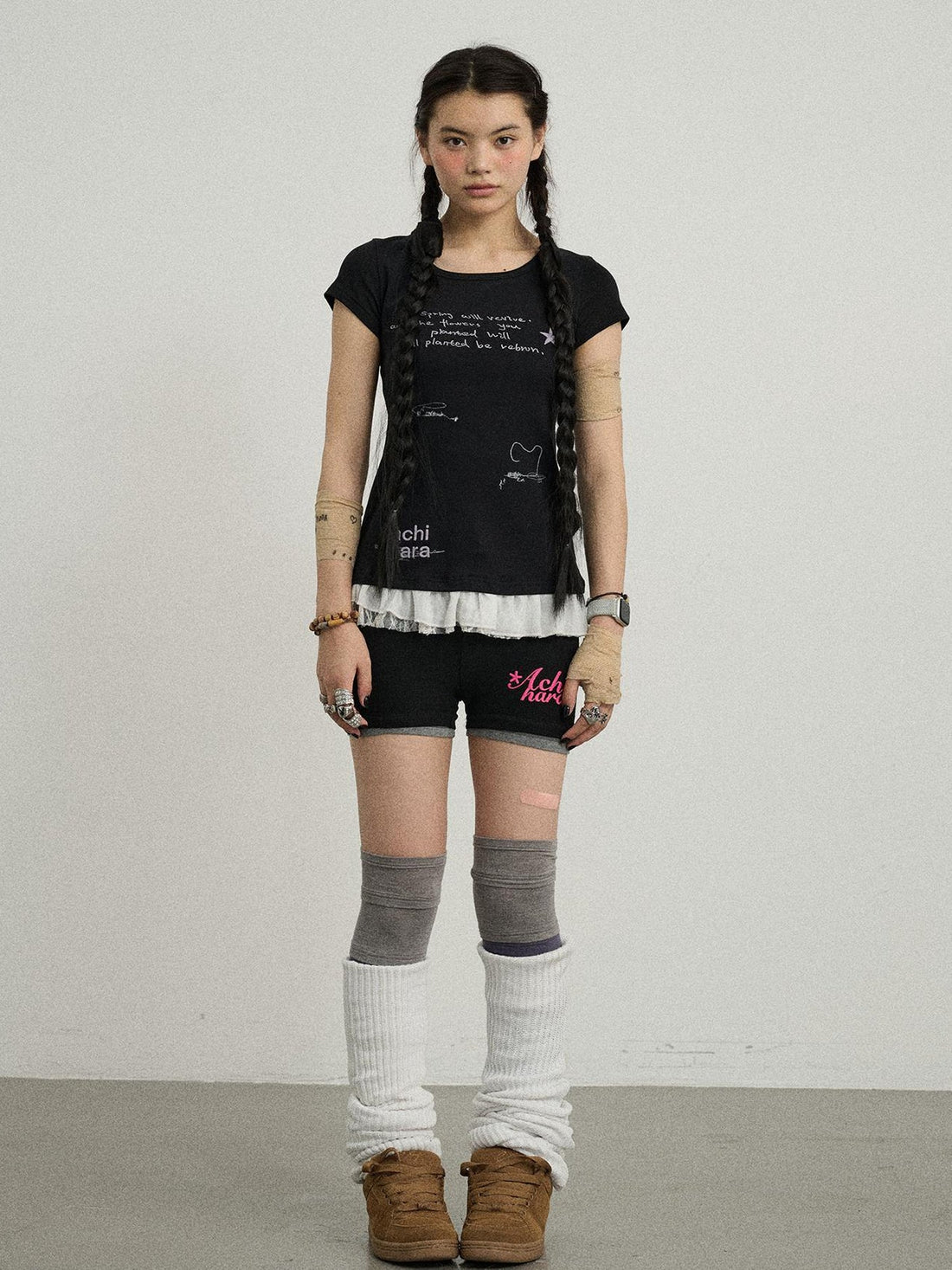 Achihara Time Bandage Floral Trim Tee