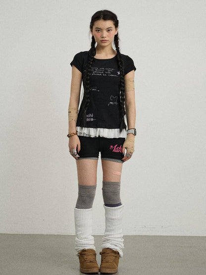Achihara Time Bandage Floral Trim Tee