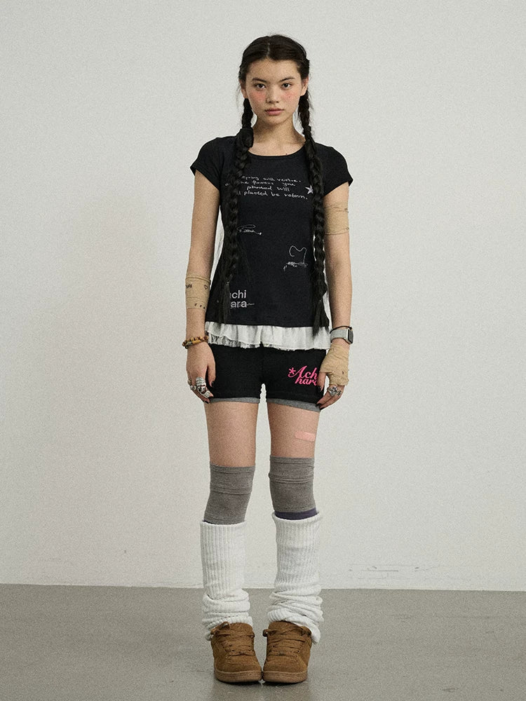 Achihara Time Bandage Floral Trim Tee-2