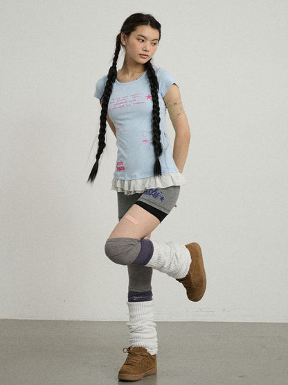 Achihara Time Bandage Floral Trim Tee