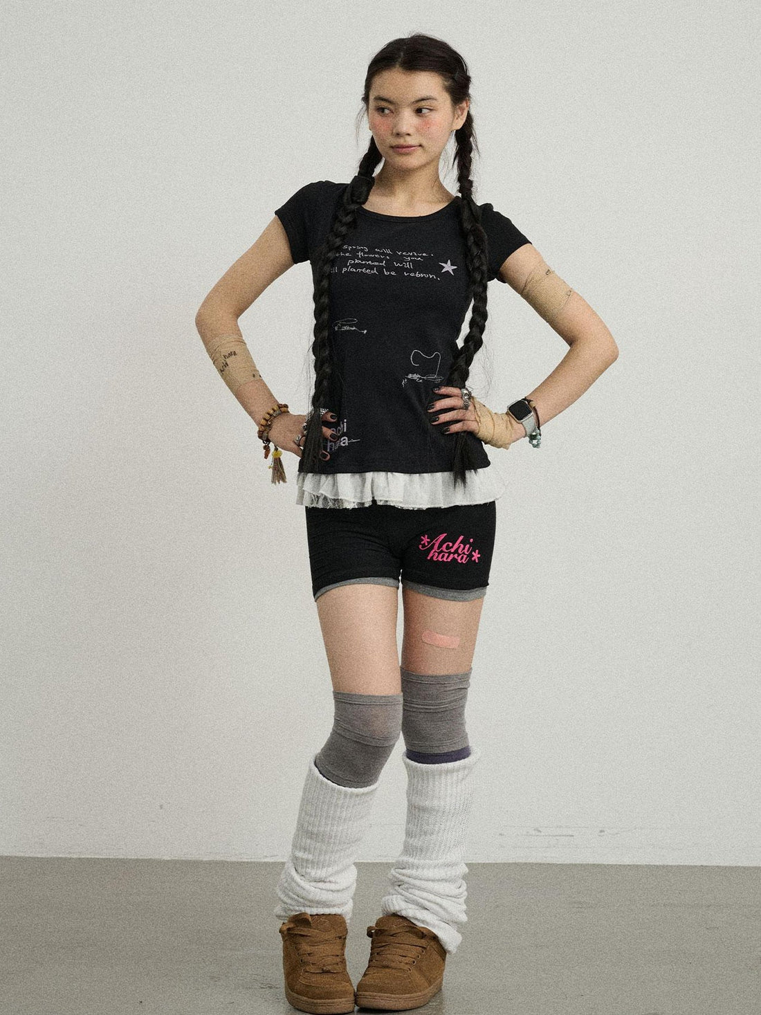 Achihara Time Bandage Floral Trim Tee