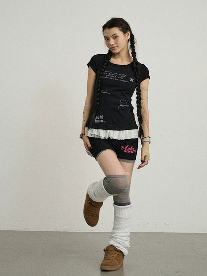 Achihara Time Bandage Floral Trim Tee-5