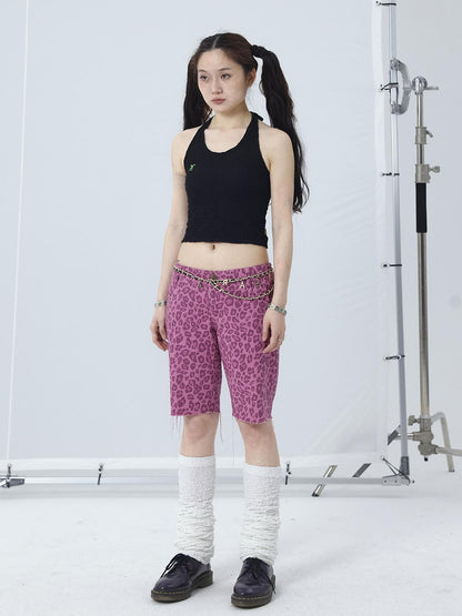 Achihara Tomboy Summer Leopard Print Cotton Shorts