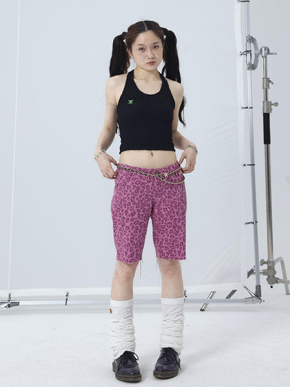 Achihara Tomboy Summer Leopard Print Cotton Shorts